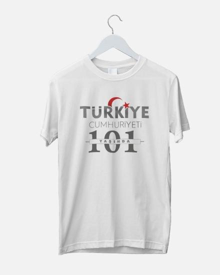 29 Ekim Cumhuriyet Bayramı 101. Yıl Baskılı Unisex Yetişkin - Çocuk Kısa Kollu Beyaz T-shirt